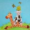 Giraffe, koe en kikker - 40x40x3,5 cm - € 45,00